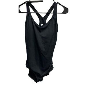 Speedo Womens Black Ribbed One-Piece Racerback Swimsuit Sz Medium